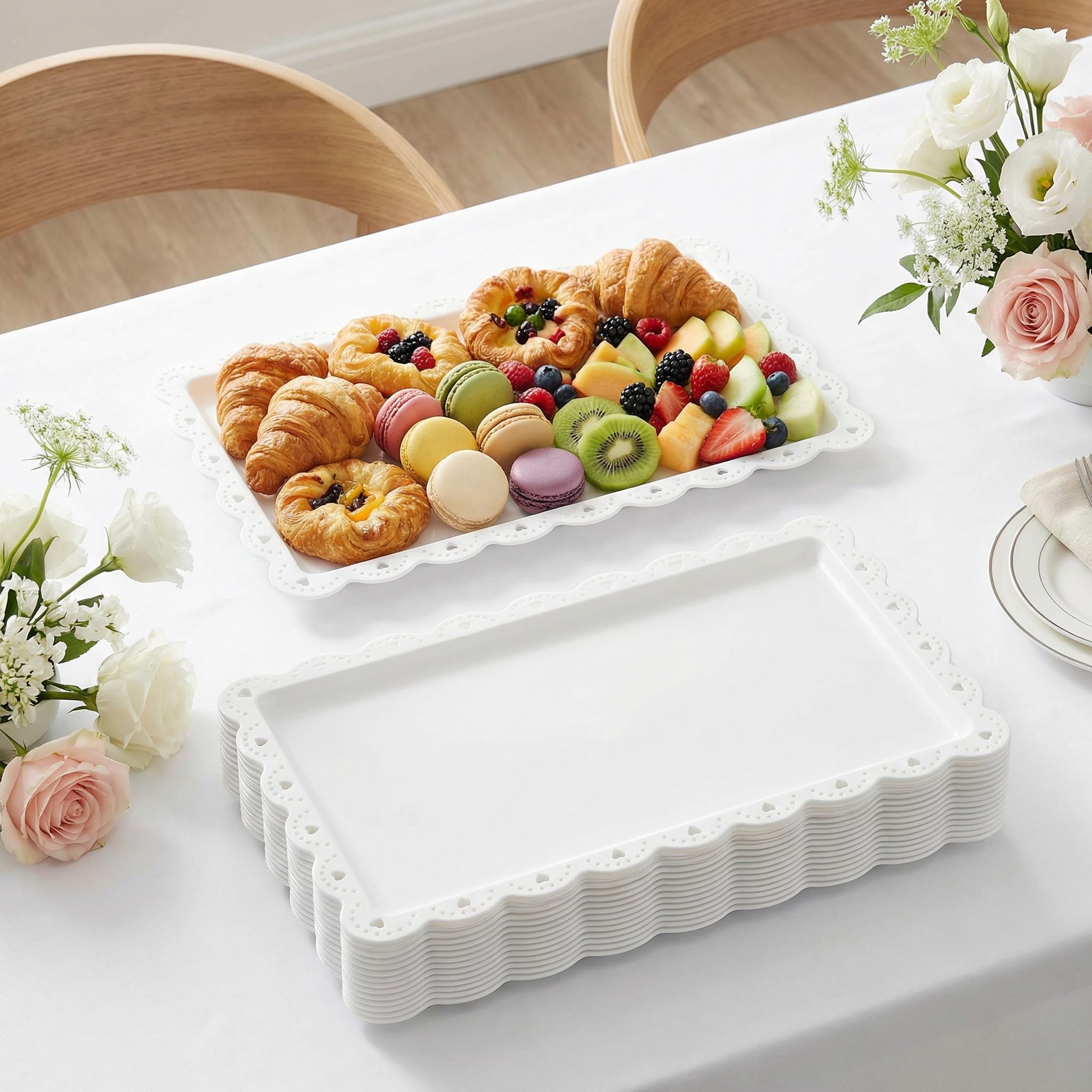 Amazon.com | Peohud 12 Pack White Plastic Serving Tray with Lace